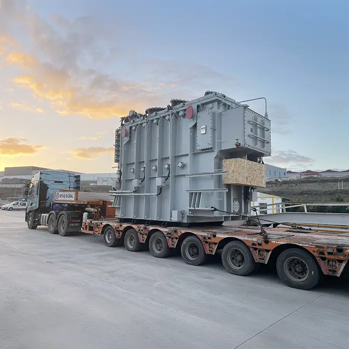 Transformer transported on a semi-truck